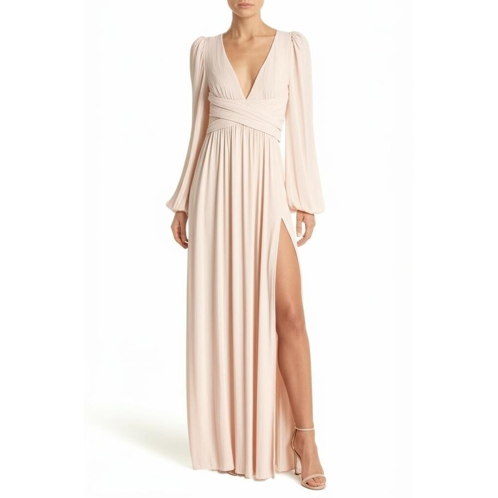 Lulus Enchant My Love Dress XS Blush Pink VNeck Ruched Maxi Dress Elegant Formal